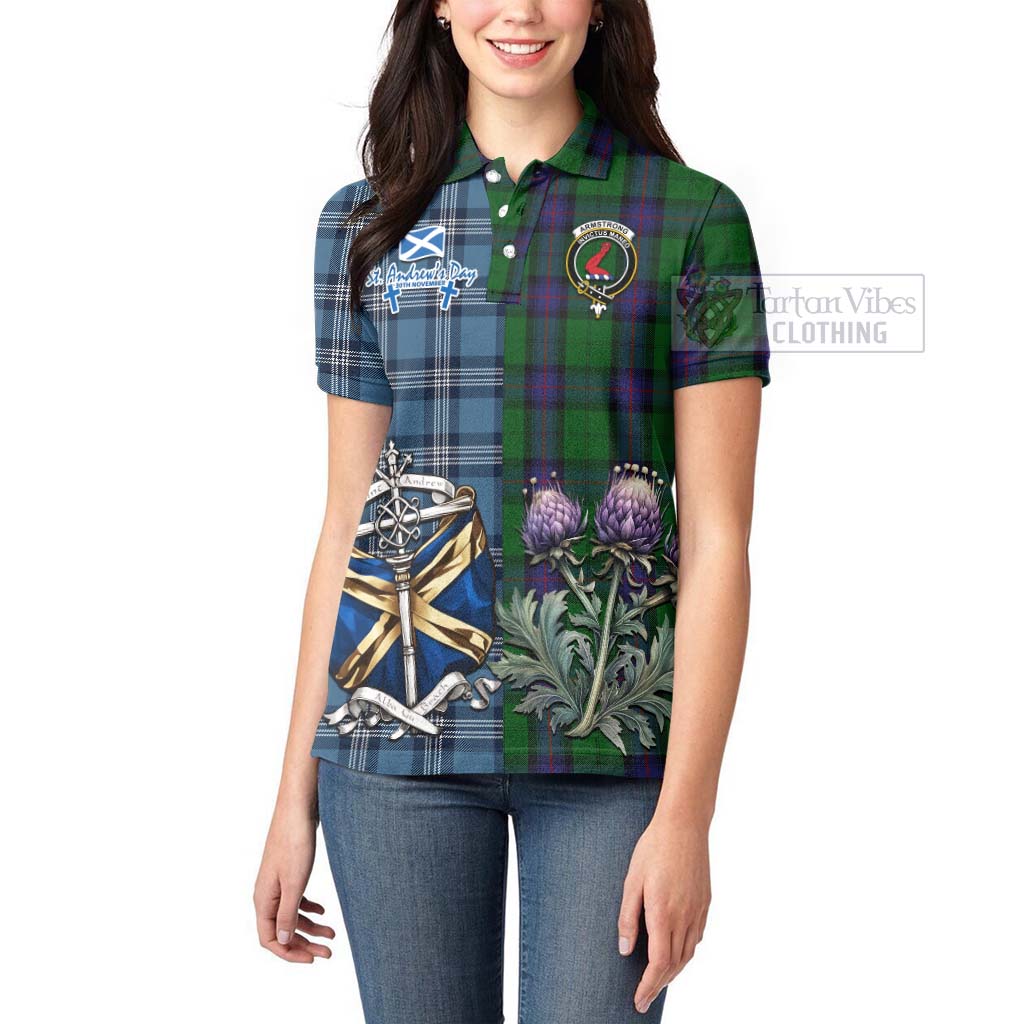 Tartan Vibes Clothing Armstrong Tartan Women's Polo Shirt Happy St. Andrew's Day Half Tartan Style