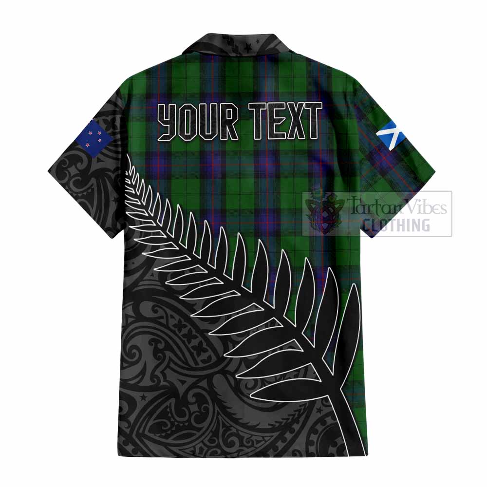 Tartan Vibes Clothing Armstrong Crest Tartan Short Sleeve Button Shirt with New Zealand Silver Fern Half Style