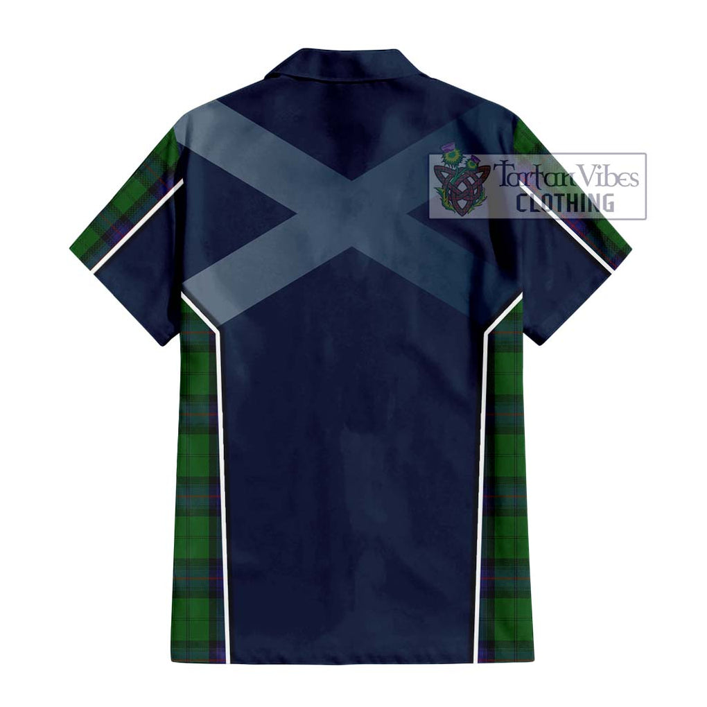 Armstrong Tartan Short Sleeve Button Shirt with Family Crest and Lion Rampant Vibes Sport Style - Tartan Vibes Clothing