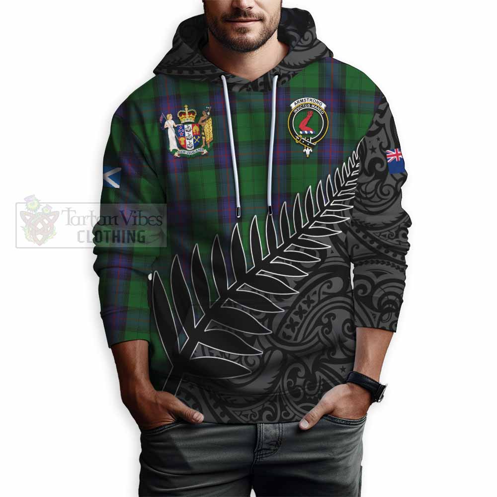 Tartan Vibes Clothing Armstrong Crest Tartan Hoodie with New Zealand Silver Fern Half Style