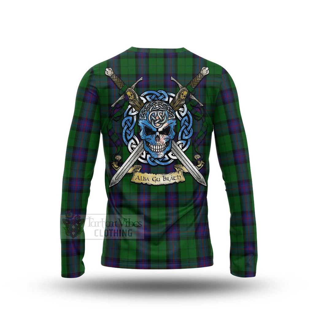 Tartan Vibes Clothing Armstrong Tartan Long Sleeve T-Shirt with Family Crest Celtic Skull Style