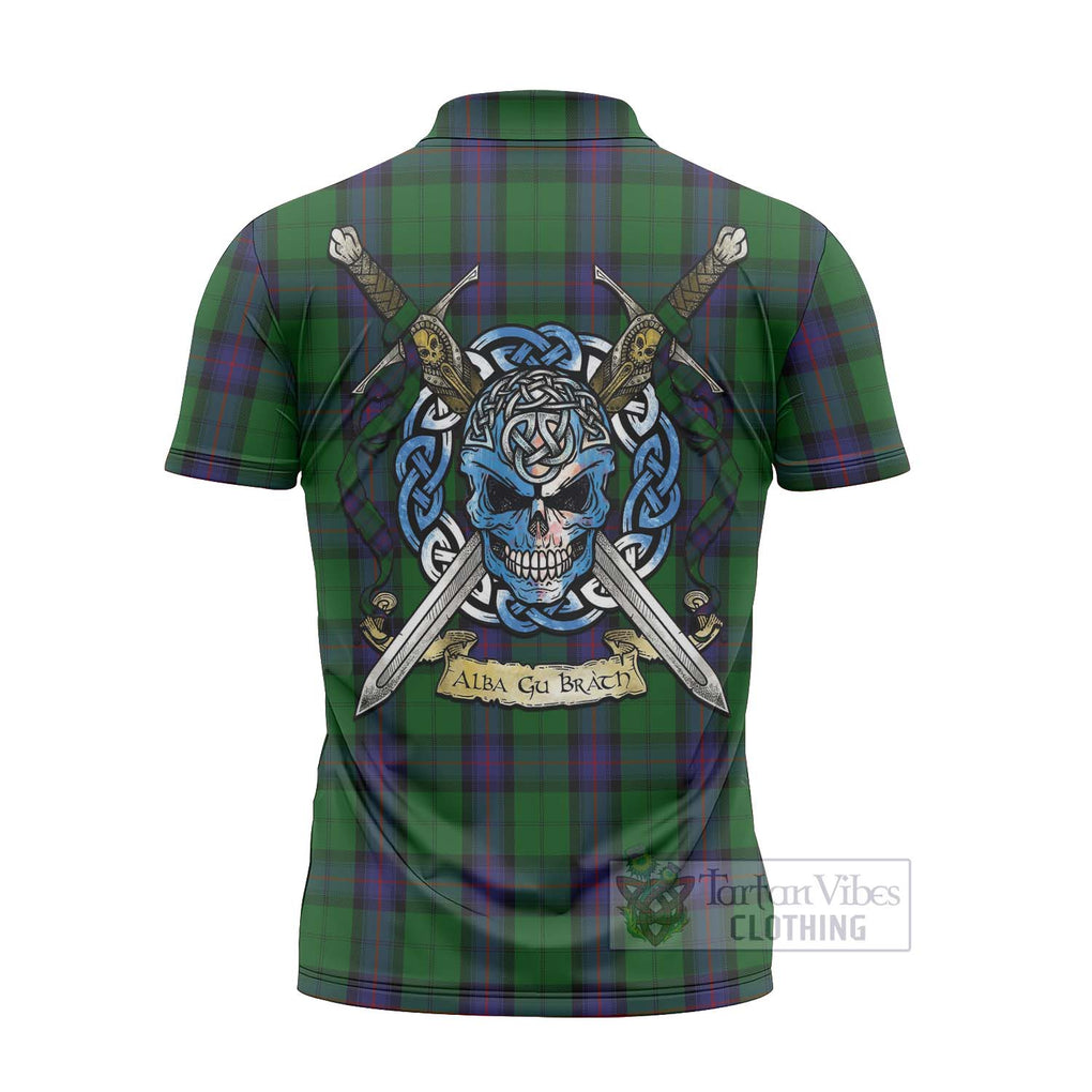 Tartan Vibes Clothing Armstrong Tartan Zipper Polo Shirt with Family Crest Celtic Skull Style