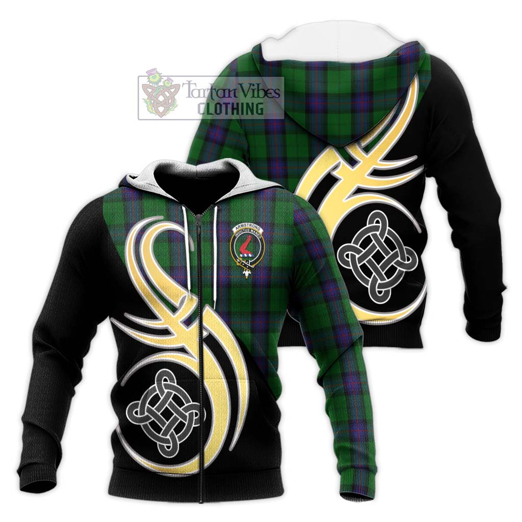 Armstrong Tartan Knitted Hoodie with Family Crest and Celtic Symbol Style Unisex Knitted Zip Hoodie - Tartan Vibes Clothing