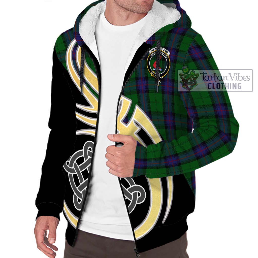 Armstrong Tartan Sherpa Hoodie with Family Crest and Celtic Symbol Style - Tartan Vibes Clothing