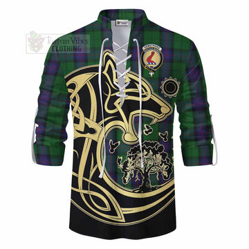 Armstrong Tartan Ghillie Kilt Shirt with Family Crest Celtic Wolf Style