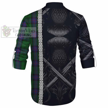 Armstrong Tartan Ghillie Kilt Shirt with Family Crest Cross Sword Thistle Celtic Vibes