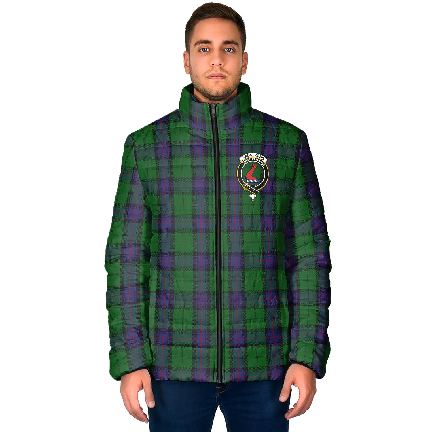 Armstrong Tartan Padded Jacket with Family Crest - Tartan Vibes Clothing