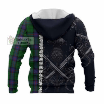 Armstrong Tartan Knitted Hoodie with Family Crest Cross Sword Thistle Celtic Vibes