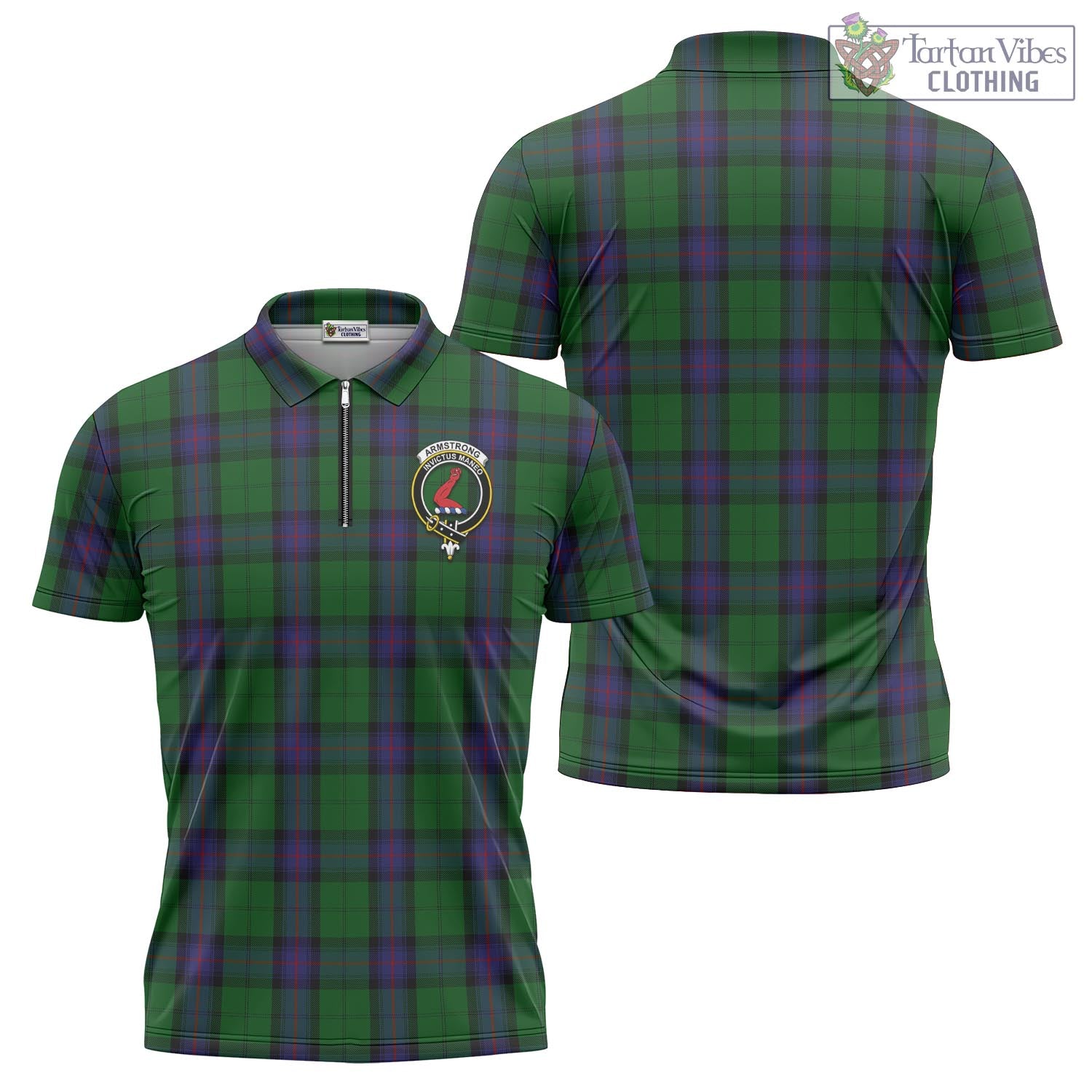 Tartan Vibes Clothing Armstrong Tartan Zipper Polo Shirt with Family Crest