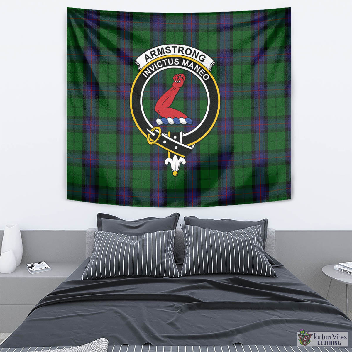 Tartan Vibes Clothing Armstrong Tartan Tapestry Wall Hanging and Home Decor for Room with Family Crest