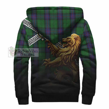 Armstrong Crest Tartan Sherpa Hoodie with Golden Lion Emblem Celtic Style - Tartan Vibes Clothing