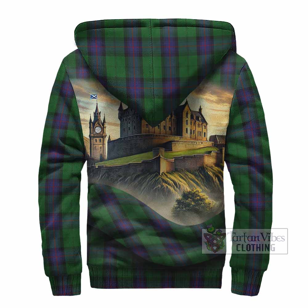 Armstrong Tartan Family Crest Sherpa Hoodie with Scottish Ancient Castle Style - Tartan Vibes Clothing