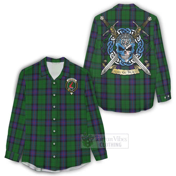 Armstrong Tartan Women's Casual Shirt with Family Crest Celtic Skull Style