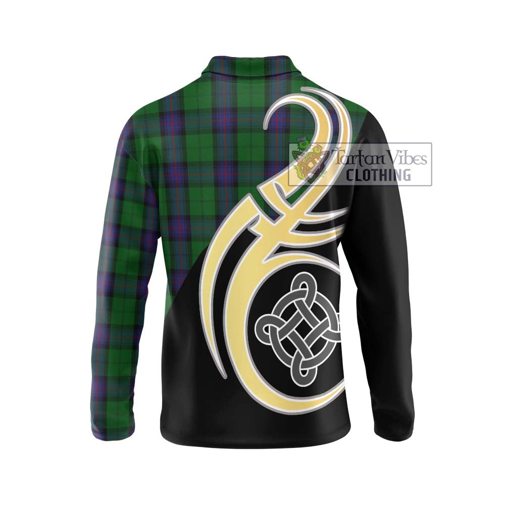 Armstrong Tartan Long Sleeve Polo Shirt with Family Crest and Celtic Symbol Style - Tartan Vibes Clothing