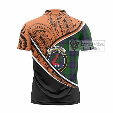 Armstrong Crest Tartan Zipper Polo Shirt with Polynesian Vibes Style - Orange Version