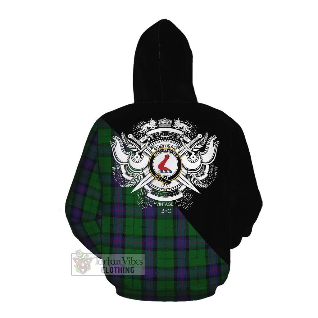 Tartan Vibes Clothing Armstrong Tartan Cotton Hoodie with Family Crest and Military Logo Style