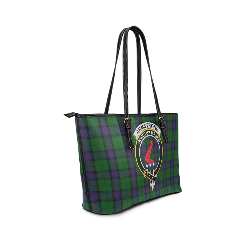 Armstrong Tartan Leather Tote Bag with Family Crest - Tartanvibesclothing