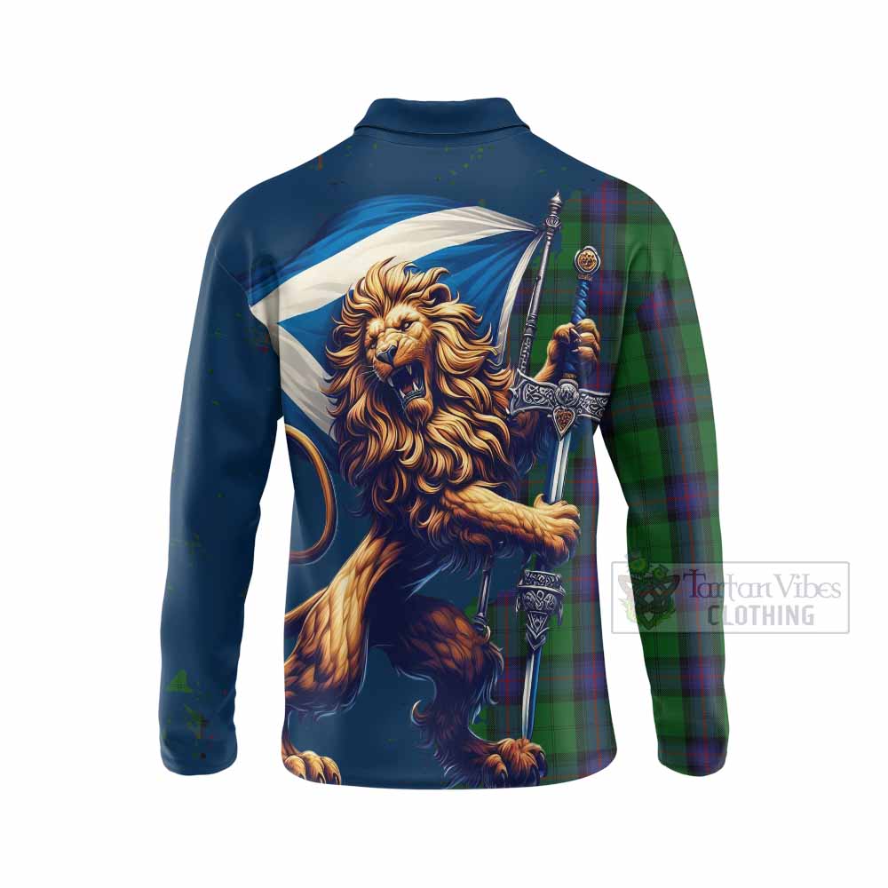 Tartan Vibes Clothing Armstrong Tartan Family Crest Long Sleeve Polo Shirt with Scottish Majestic Lion