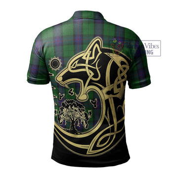 Armstrong Tartan Polo Shirt with Family Crest Celtic Wolf Style