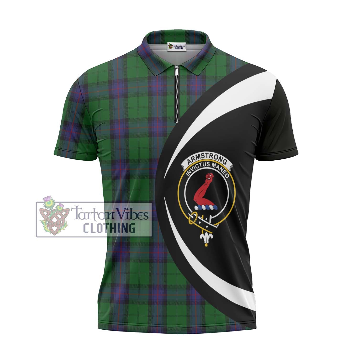 Tartan Vibes Clothing Armstrong Tartan Zipper Polo Shirt with Family Crest Circle Style