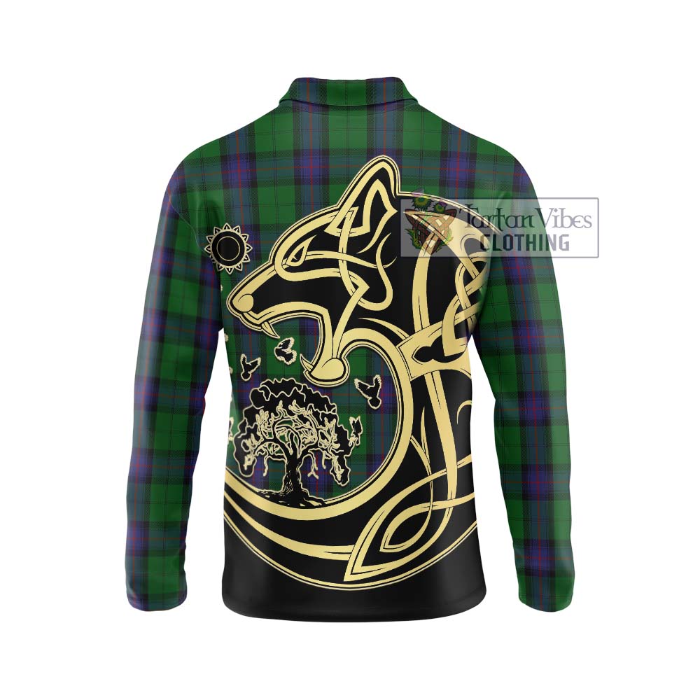 Armstrong Tartan Long Sleeve Polo Shirt with Family Crest Celtic Wolf Style - Tartanvibesclothing Shop