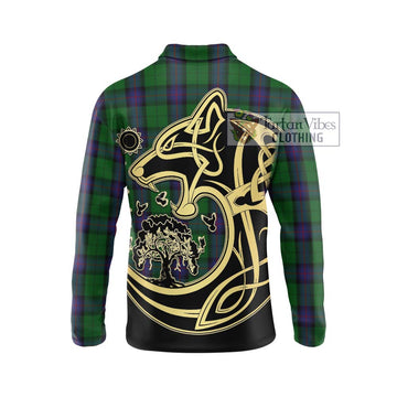 Armstrong Tartan Long Sleeve Polo Shirt with Family Crest Celtic Wolf Style