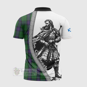 Armstrong Tartan Clan Crest Zipper Polo Shirt with Highlander Warrior Celtic Style