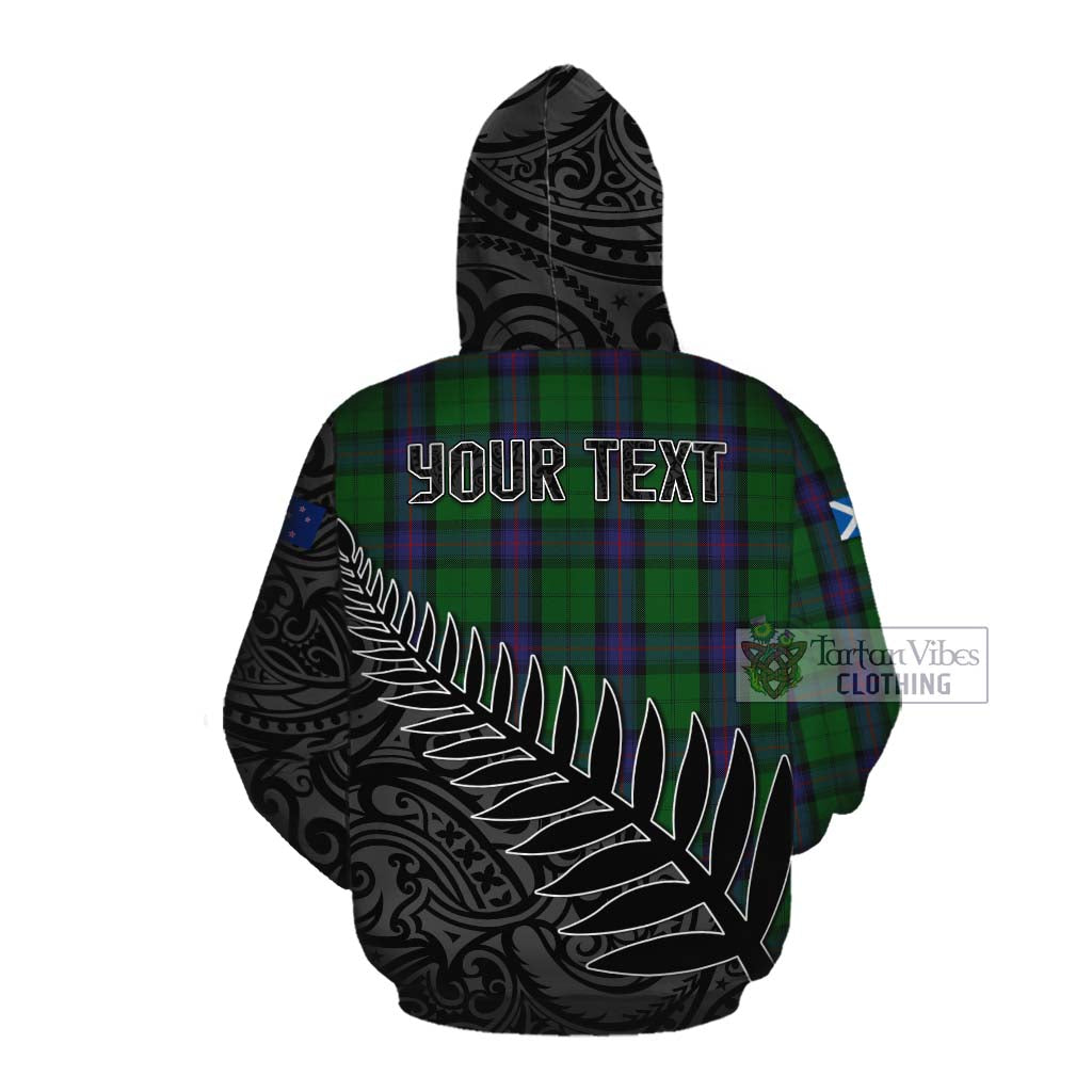 Tartan Vibes Clothing Armstrong Crest Tartan Cotton Hoodie with New Zealand Silver Fern Half Style