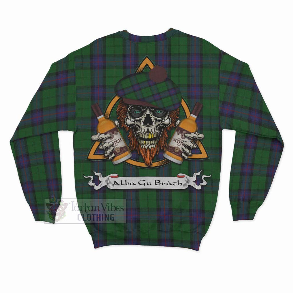 Tartan Vibes Clothing Armstrong Tartan Sweatshirt with Family Crest and Bearded Skull Holding Bottles of Whiskey