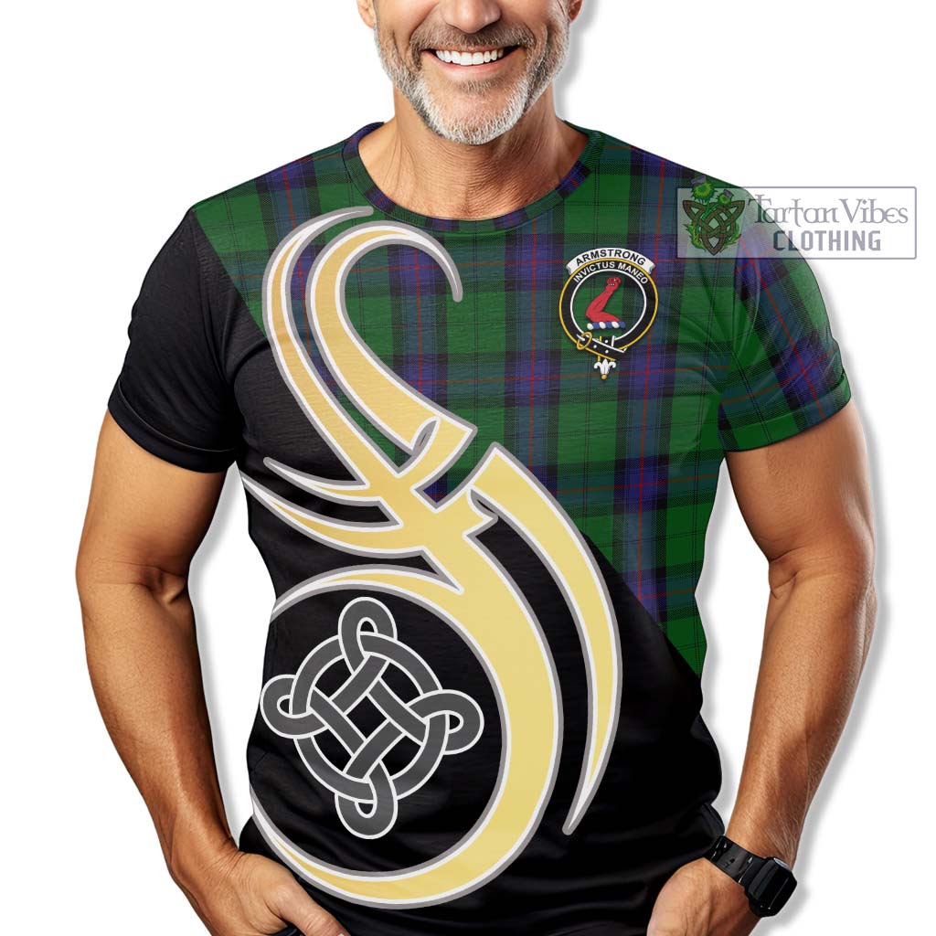 Tartan Vibes Clothing Armstrong Tartan T-Shirt with Family Crest and Celtic Symbol Style