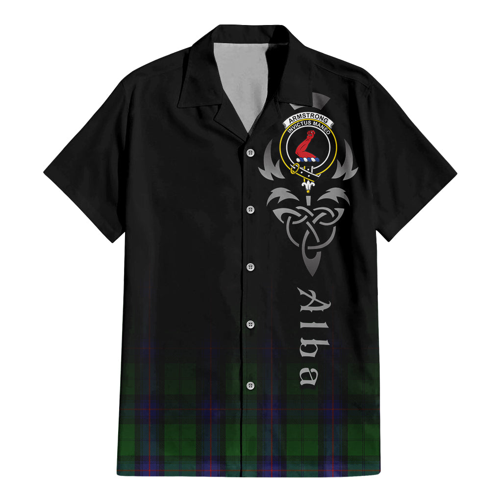 Tartan Vibes Clothing Armstrong Tartan Short Sleeve Button Up Featuring Alba Gu Brath Family Crest Celtic Inspired