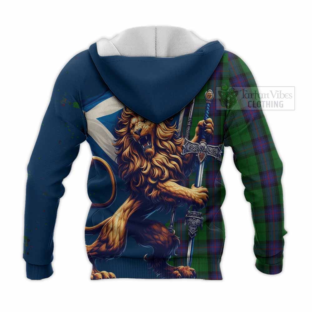 Tartan Vibes Clothing Armstrong Tartan Family Crest Knitted Hoodie with Scottish Majestic Lion