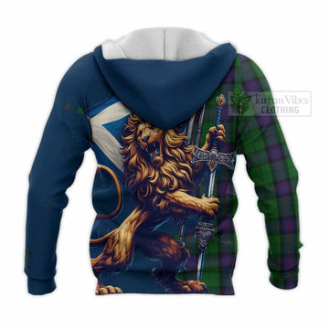 Armstrong Tartan Family Crest Knitted Hoodie with Scottish Majestic Lion