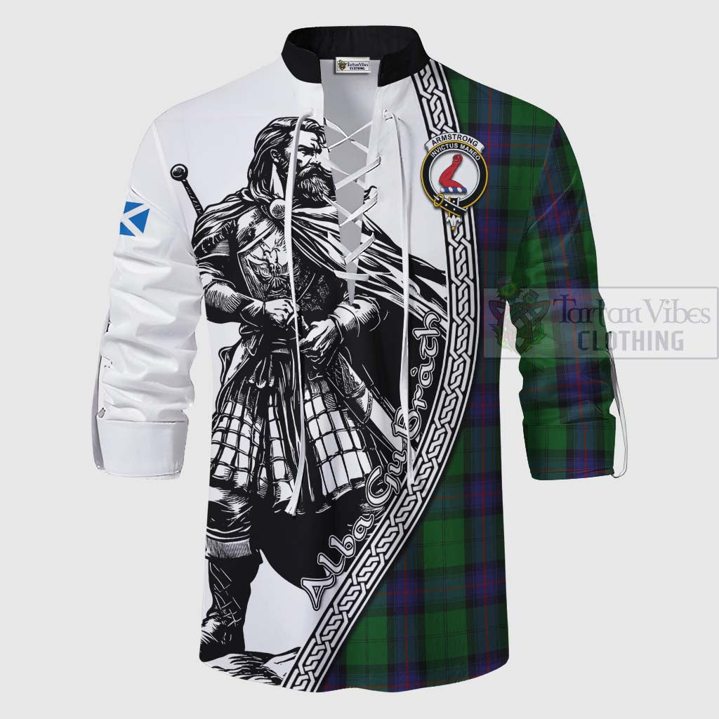 Tartan Vibes Clothing Armstrong Tartan Clan Crest Ghillie Kilt Shirt with Highlander Warrior Celtic Style