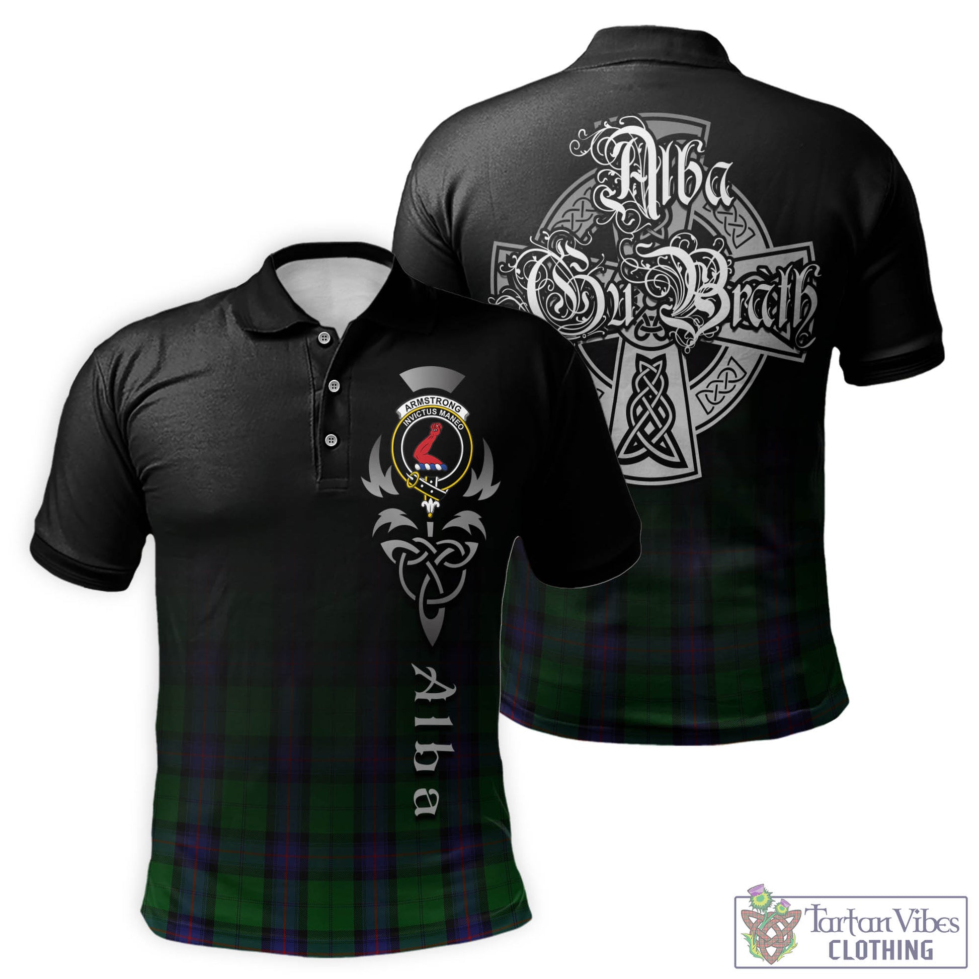 Tartan Vibes Clothing Armstrong Tartan Polo Shirt Featuring Alba Gu Brath Family Crest Celtic Inspired