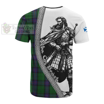 Armstrong Tartan Clan Crest Cotton T-shirt with Highlander Warrior Celtic Style