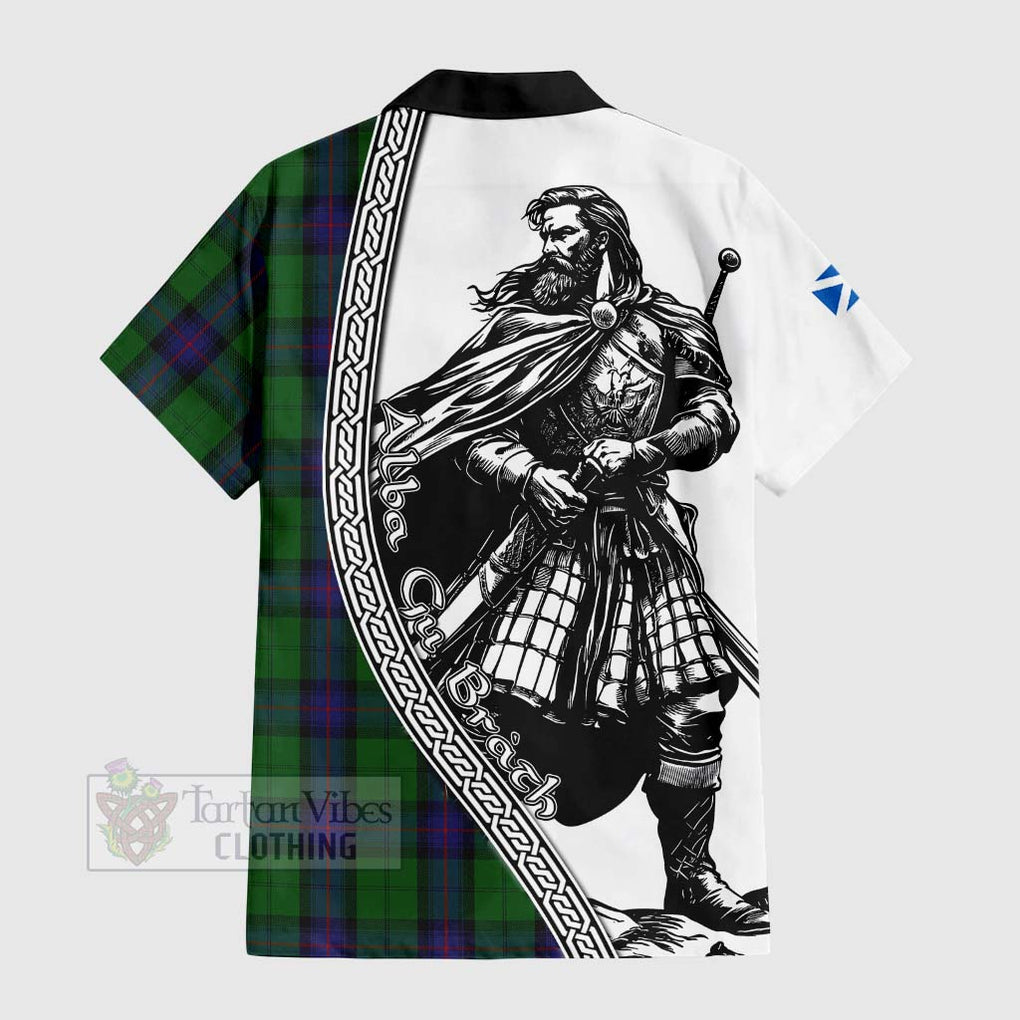 Tartan Vibes Clothing Armstrong Tartan Clan Crest Short Sleeve Button Shirt with Highlander Warrior Celtic Style