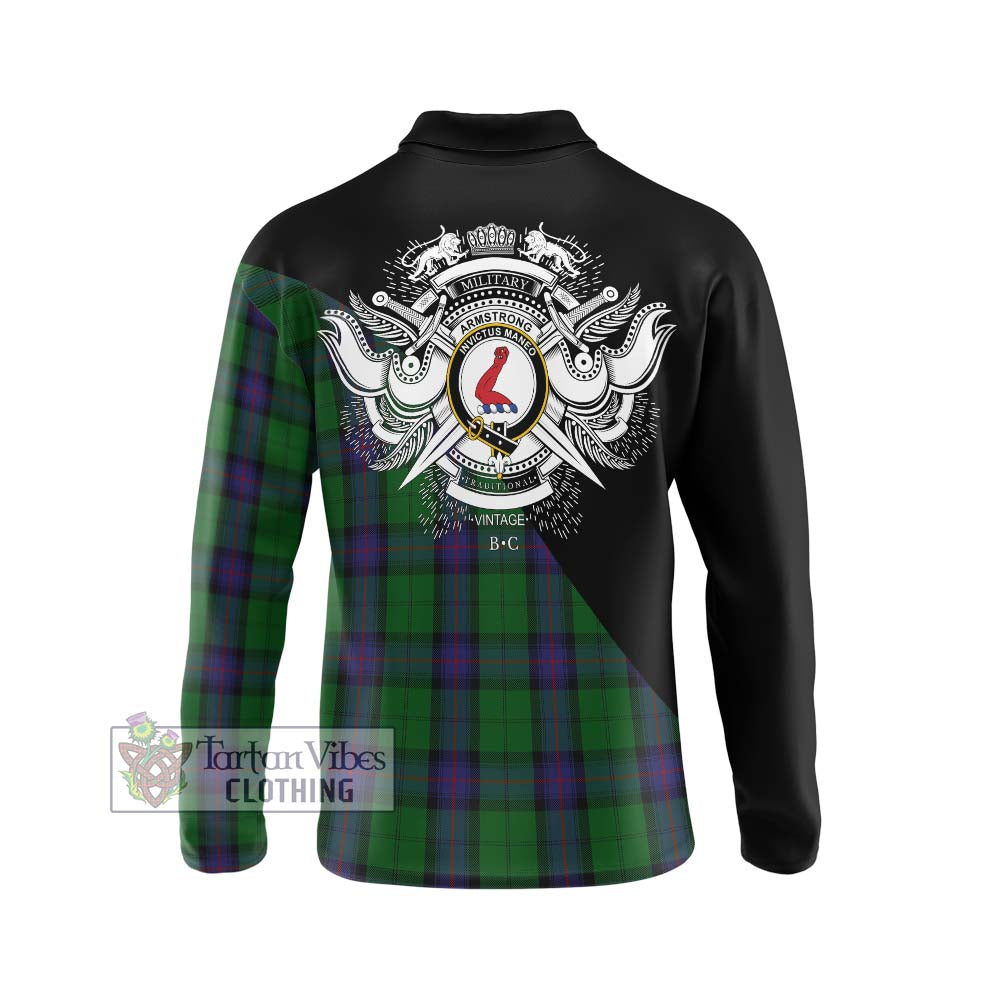 Armstrong Tartan Long Sleeve Polo Shirt with Family Crest and Military Logo Style - Tartanvibesclothing Shop