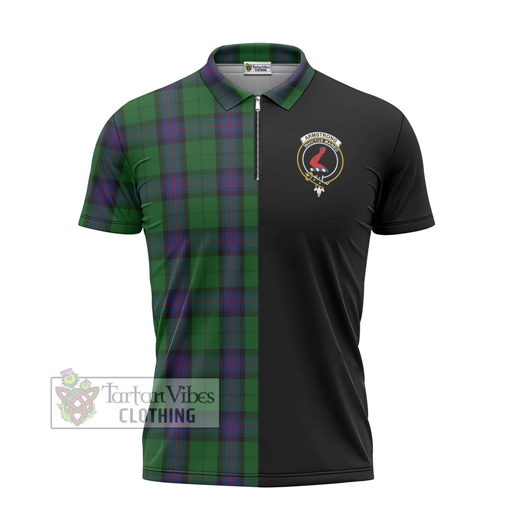 Armstrong Tartan Zipper Polo Shirt with Family Crest and Half Of Me Style - Tartanvibesclothing Shop