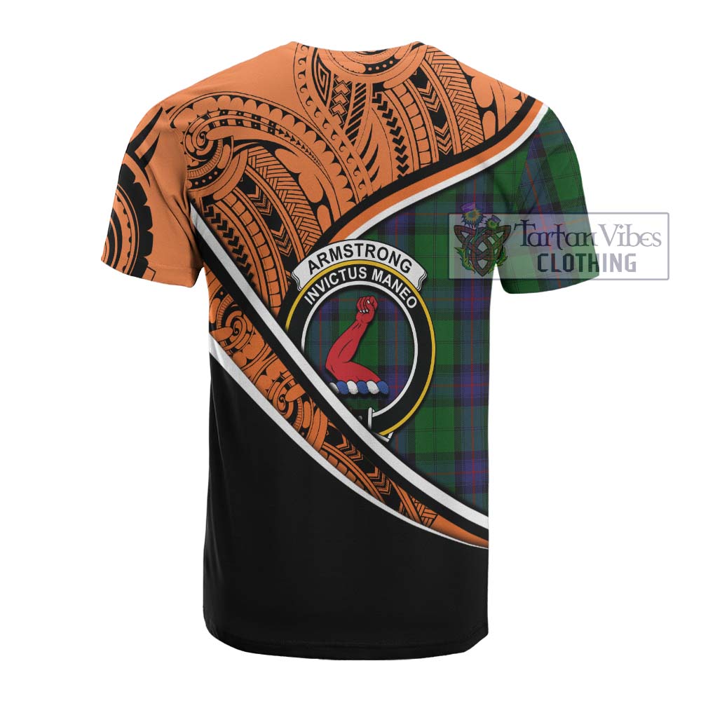 Tartan Vibes Clothing Armstrong Crest Tartan Cotton T-shirt with Maori Tattoo Style - Orange Version