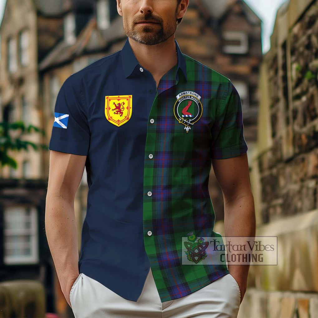 Tartan Vibes Clothing Armstrong Tartan Short Sleeve Button Shirt with Scottish Lion Royal Arm Half Style