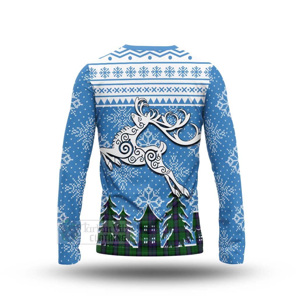 Tartan Vibes Clothing Armstrong Clan Christmas Long Sleeve T-Shirt Celtic Reindeer Style