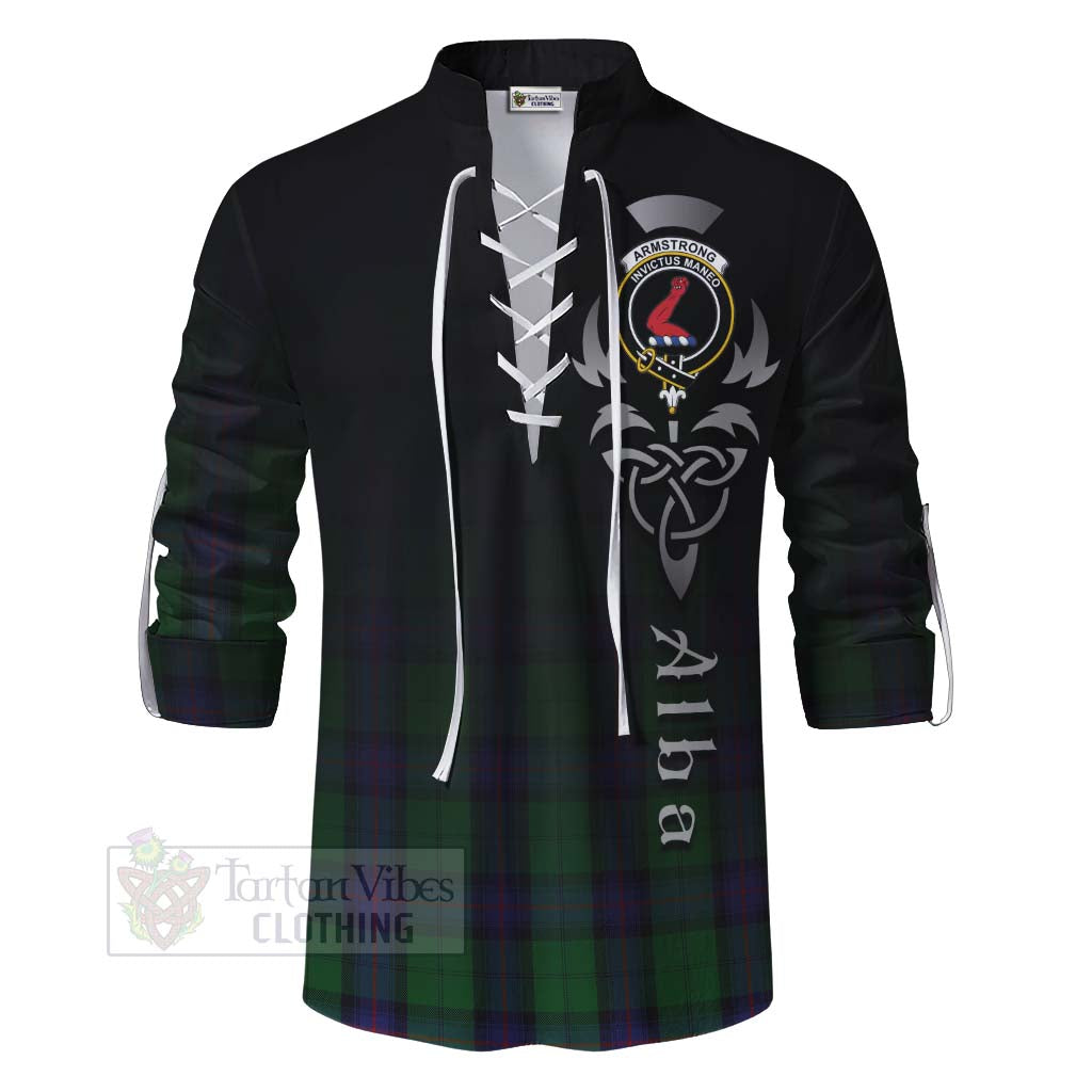 Tartan Vibes Clothing Armstrong Tartan Ghillie Kilt Shirt Featuring Alba Gu Brath Family Crest Celtic Inspired