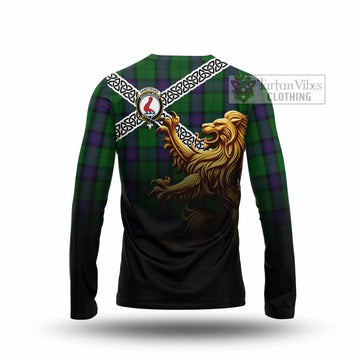 Armstrong Crest Tartan Long Sleeve T-Shirt with Golden Lion Emblem Celtic Style - Tartan Vibes Clothing