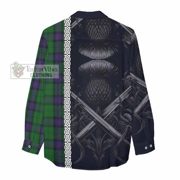 Armstrong Tartan Women's Casual Shirt with Family Crest Cross Sword Thistle Celtic Vibes