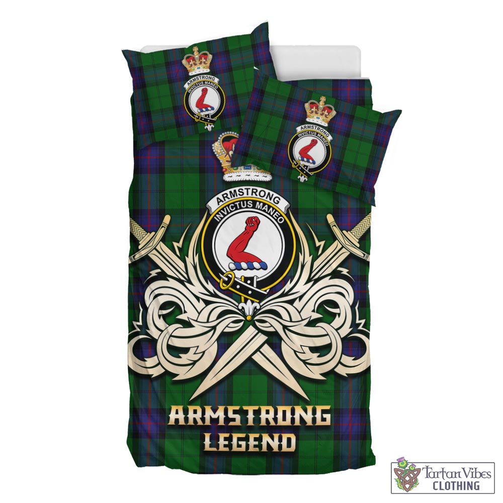 Tartan Vibes Clothing Armstrong Tartan Bedding Set with Clan Crest and the Golden Sword of Courageous Legacy