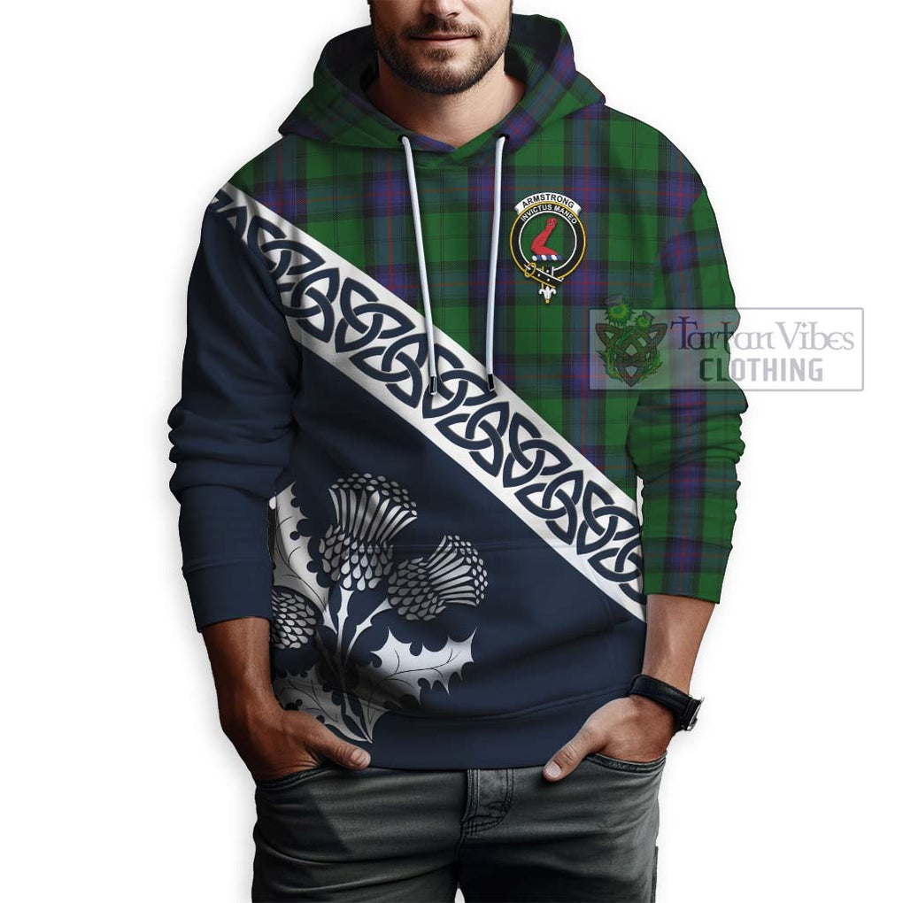 Tartan Vibes Clothing Armstrong Tartan Hoodie Featuring Thistle and Scotland Map