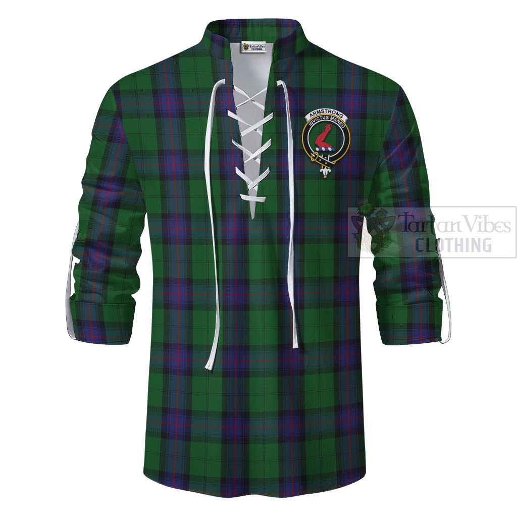 Tartan Vibes Clothing Armstrong Tartan Ghillie Kilt Shirt with Family Crest Celtic Skull Style