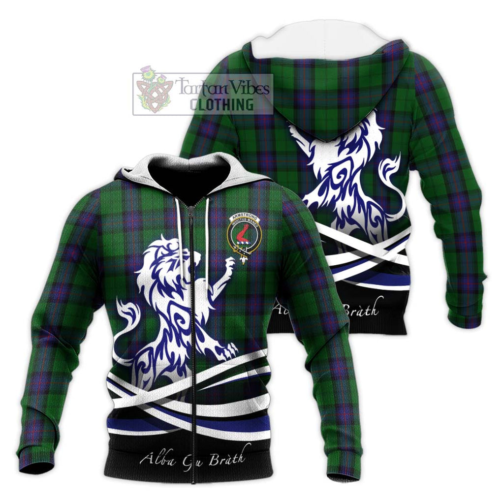 Armstrong Tartan Knitted Hoodie with Alba Gu Brath Regal Lion Emblem Unisex Knitted Zip Hoodie - Tartanvibesclothing Shop