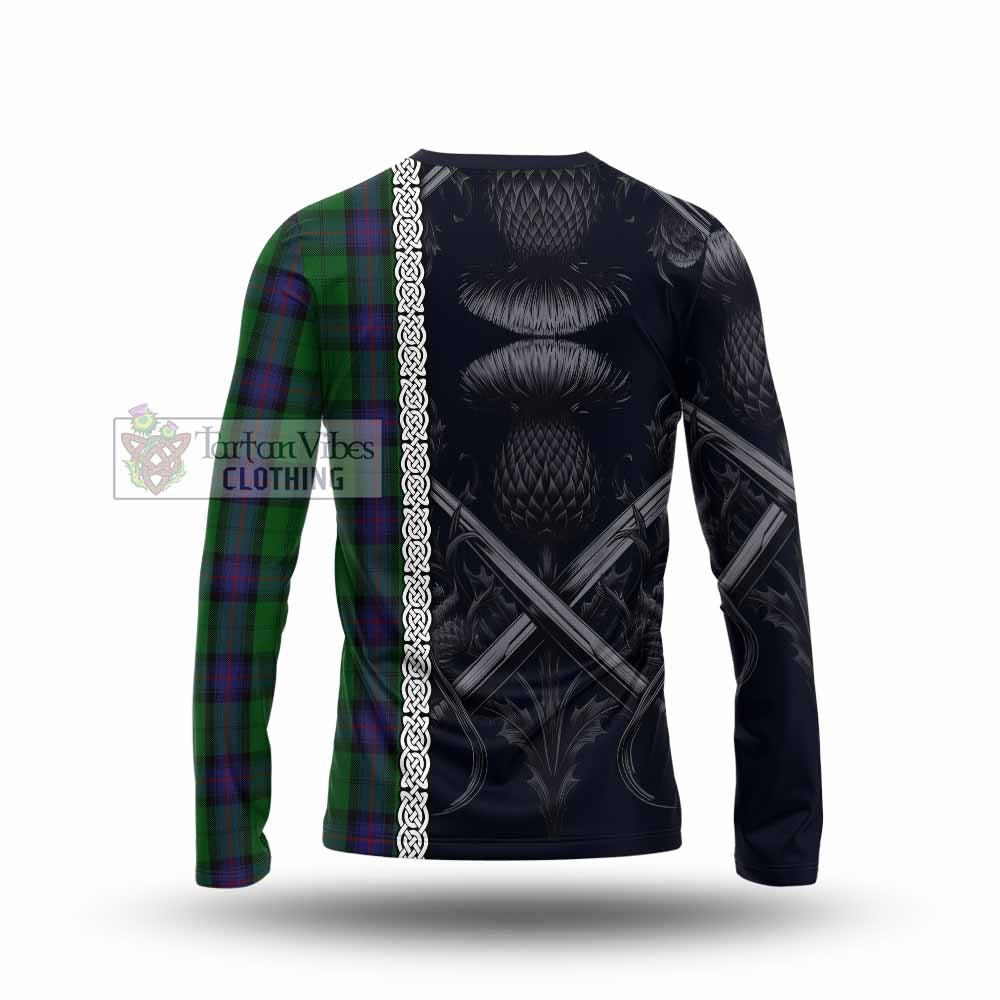 Tartan Vibes Clothing Armstrong Tartan Long Sleeve T-Shirt with Family Crest Cross Sword Thistle Celtic Vibes